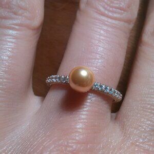 Judith Ripka Yellow Pearl Simulant 14K Gold Clad Sterling Silver Ring (Size 9)